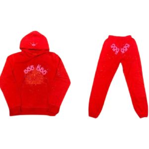 Sp5der Red Tracksuit Slim Jogging Pant And Hoodie